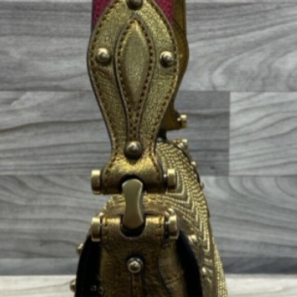 Gucci Gold Leather Borchie Rivet Studded Flap Shoulder Bag with Horsebit - Picture 4 of 7